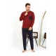 Moda Çizgi Erkek Uzun Kol Penye Bordo Pijama Takımı 6861