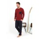 Moda Çizgi Erkek Uzun Kol Penye Bordo Pijama Takımı 6861