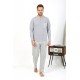 Moda Çizgi Erkek Uzun Kol Penye Gri Pijama Takımı 6861