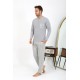 Moda Çizgi Erkek Uzun Kol Penye Gri Pijama Takımı 6861