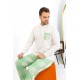 Moda Çizgi Erkek Uzun Kol Penye Krem Pijama Takımı 6861