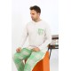 Moda Çizgi Erkek Uzun Kol Penye Krem Pijama Takımı 6861