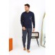 Moda Çizgi Erkek Uzun Kol Penye Lacivert Pijama Takımı 6861