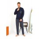 Moda Çizgi Erkek Uzun Kol Penye Lacivert Pijama Takımı 6861