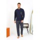 Moda Çizgi Erkek Uzun Kol Penye Lacivert Pijama Takımı 6861
