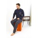 Moda Çizgi Erkek Uzun Kol Penye Lacivert Pijama Takımı 6861