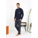 Moda Çizgi Erkek Uzun Kol Penye Lacivert Pijama Takımı 6861