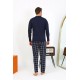 Moda Çizgi Erkek Uzun Kol Penye Lacivert Pijama Takımı 6861