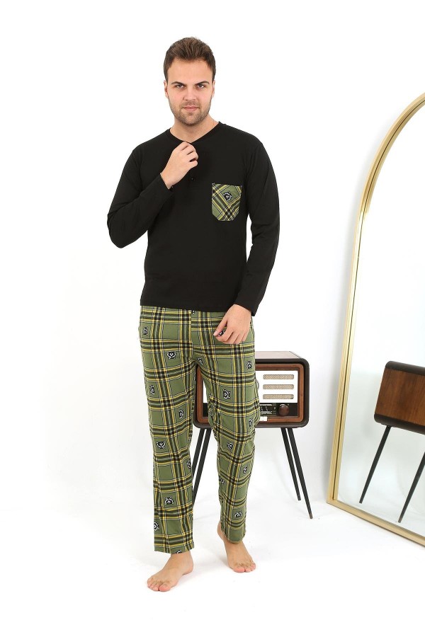 Moda Çizgi Erkek Uzun Kol Penye Siyah Pijama Takımı 6861