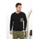 Moda Çizgi Erkek Uzun Kol Penye Siyah Pijama Takımı 6861