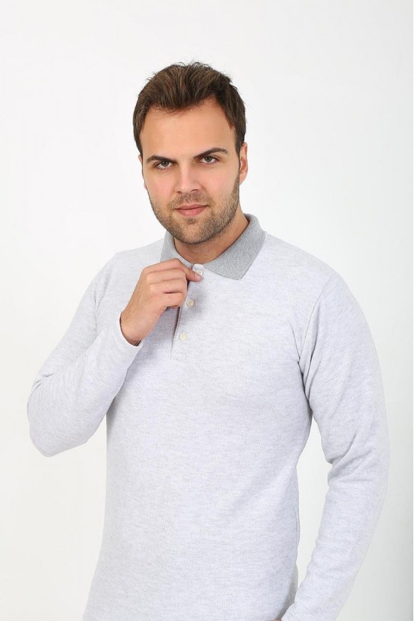 Moda Çizgi Erkek Uzun Kol Penye Tek Üst Pijama Tshırt 6871 Gri