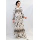Moda Çizgi Etnik Desen Elbise Bej