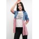Moda Çizgi Gömlek İçi T-shirt İkili Takım Pudra