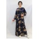 Moda Çizgi Gül Desenli Elbise MC4101 Lacivert