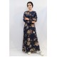 Moda Çizgi Gül Desenli Elbise MC4101 Lacivert