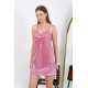 Moda Çizgi İp Askılı Kısa Parlak Gecelik Ev Giyim Pembe 7416