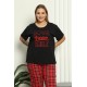 moda çizgi Kadın %100 Pamuk Kısa Kol Büyük Beden Pijama Takım 202145