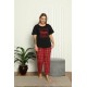 moda çizgi Kadın %100 Pamuk Kısa Kol Büyük Beden Pijama Takım 202145