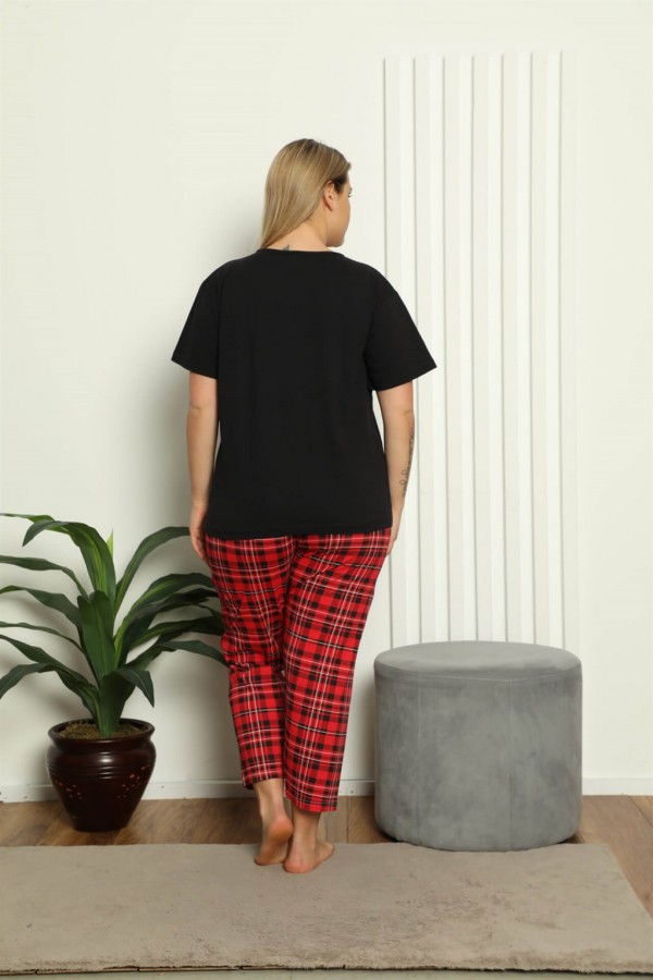 moda çizgi Kadın %100 Pamuk Kısa Kol Büyük Beden Pijama Takım 202145