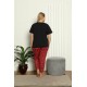 moda çizgi Kadın %100 Pamuk Kısa Kol Büyük Beden Pijama Takım 202145