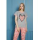 moda çizgi Kadın %100 Pamuk Penye Kısa Kol Pijama Takım 3454