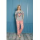 moda çizgi Kadın %100 Pamuk Penye Kısa Kol Pijama Takım 3454