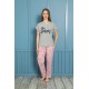 moda çizgi Kadın %100 Pamuk Penye Kısa Kol Pijama Takım 3460