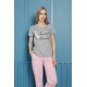 moda çizgi Kadın %100 Pamuk Penye Kısa Kol Pijama Takım 3462