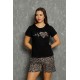 moda çizgi Kadın %100 Pamuk Penye Kısa Kol Şortlu Pijama Takım 3569