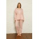 moda çizgi Kadın %100 Pamuk Penye Pileli Pijama Takım 17100