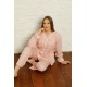 moda çizgi Kadın %100 Pamuk Penye Pileli Pijama Takım 17100