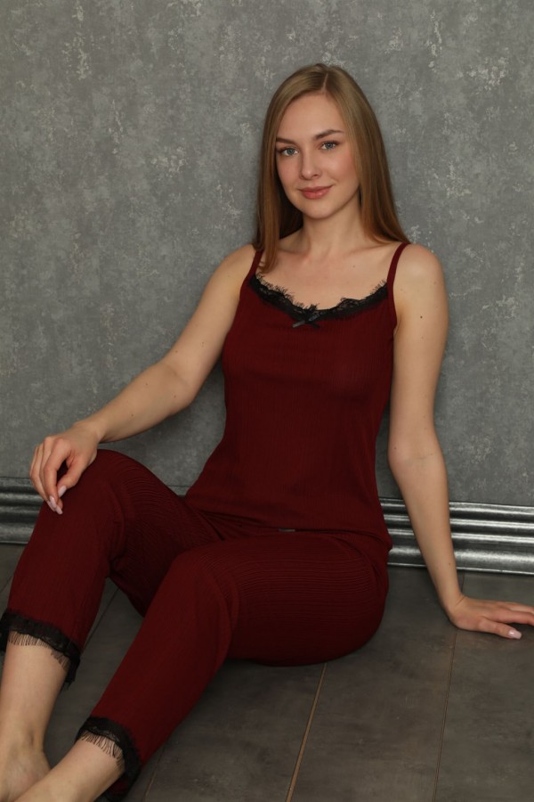 moda çizgi Kadın 3'lü Sabahlık Pijama Takım 20595