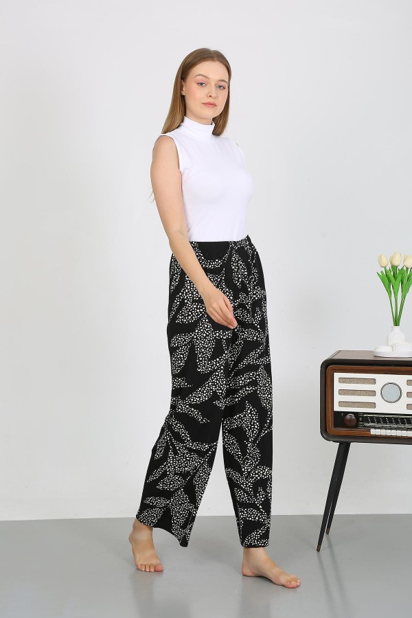 Moda Çizgi Kadın Bürümcük Kumaş Hafif-Esnek Pantolon 210073 Siyah