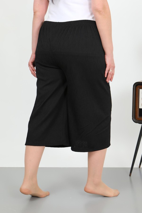 Moda Çizgi Kadın Büyük Beden Bürümcük Kapri 27561Siyah