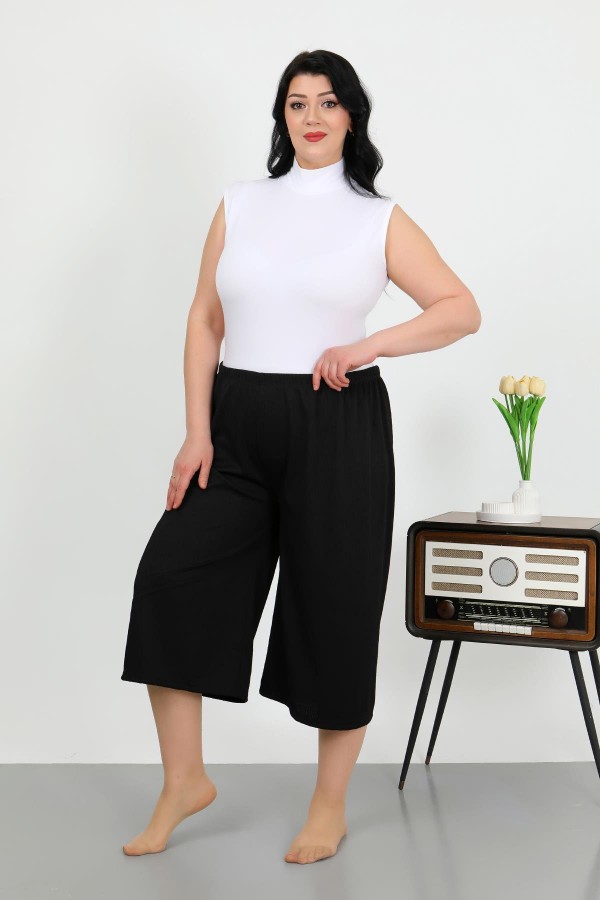 Moda Çizgi Kadın Büyük Beden Bürümcük Kapri 27561Siyah