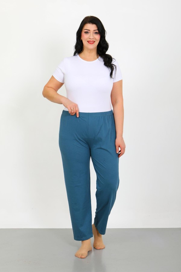 Moda Çizgi Kadın Büyük Beden İndigo Tek Alt Pijama 27555