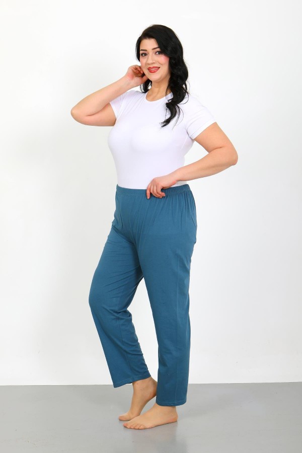 Moda Çizgi Kadın Büyük Beden İndigo Tek Alt Pijama 27555