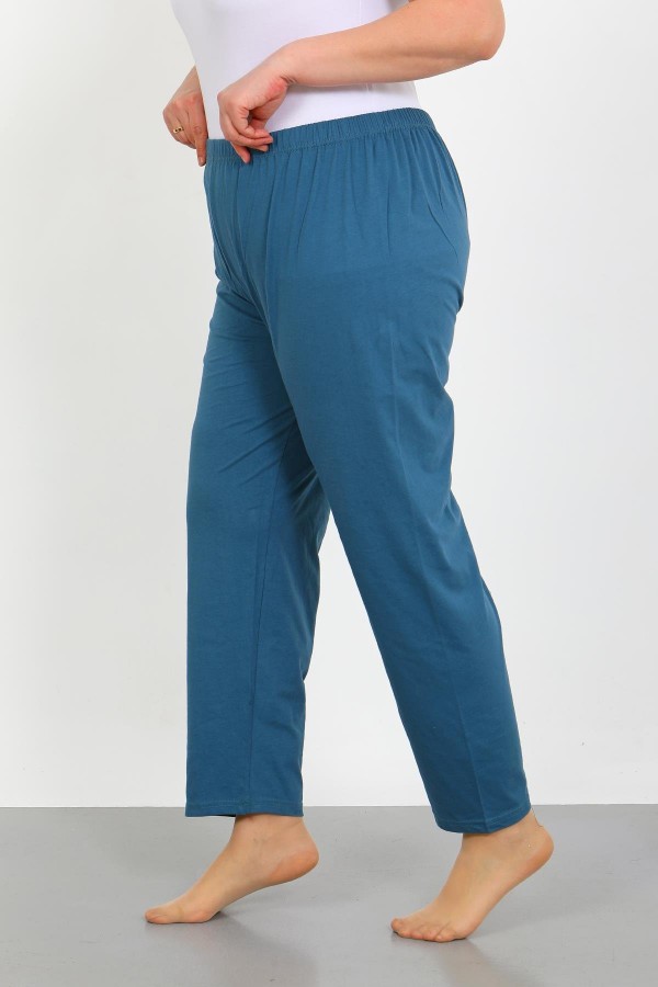 Moda Çizgi Kadın Büyük Beden İndigo Tek Alt Pijama 27555