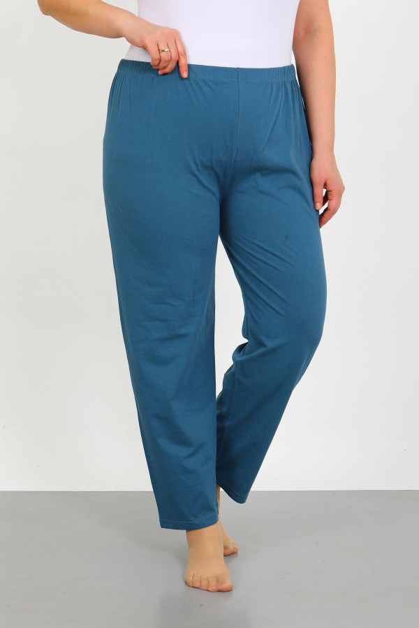 Moda Çizgi Kadın Büyük Beden İndigo Tek Alt Pijama 27555