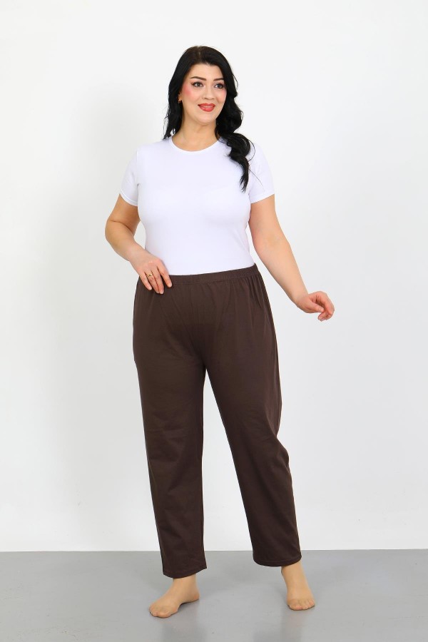 Moda Çizgi Kadın Büyük Beden Kahve Tek Alt Pijama 27555