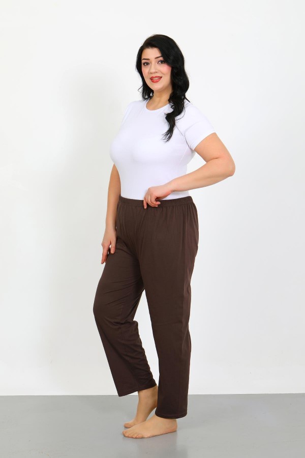 Moda Çizgi Kadın Büyük Beden Kahve Tek Alt Pijama 27555