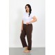 Moda Çizgi Kadın Büyük Beden Kahve Tek Alt Pijama 27555