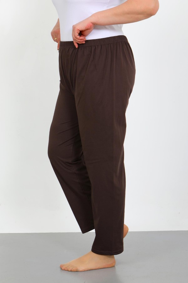 Moda Çizgi Kadın Büyük Beden Kahve Tek Alt Pijama 27555