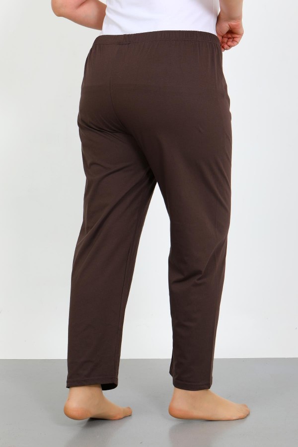 Moda Çizgi Kadın Büyük Beden Kahve Tek Alt Pijama 27555