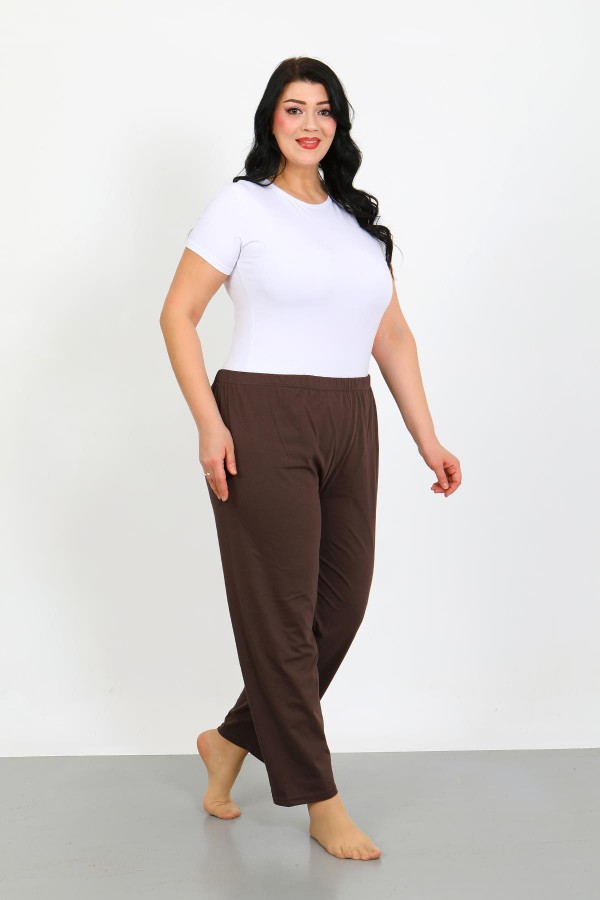 Moda Çizgi Kadın Büyük Beden Kahve Tek Alt Pijama 27555