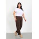Moda Çizgi Kadın Büyük Beden Kahve Tek Alt Pijama 27555