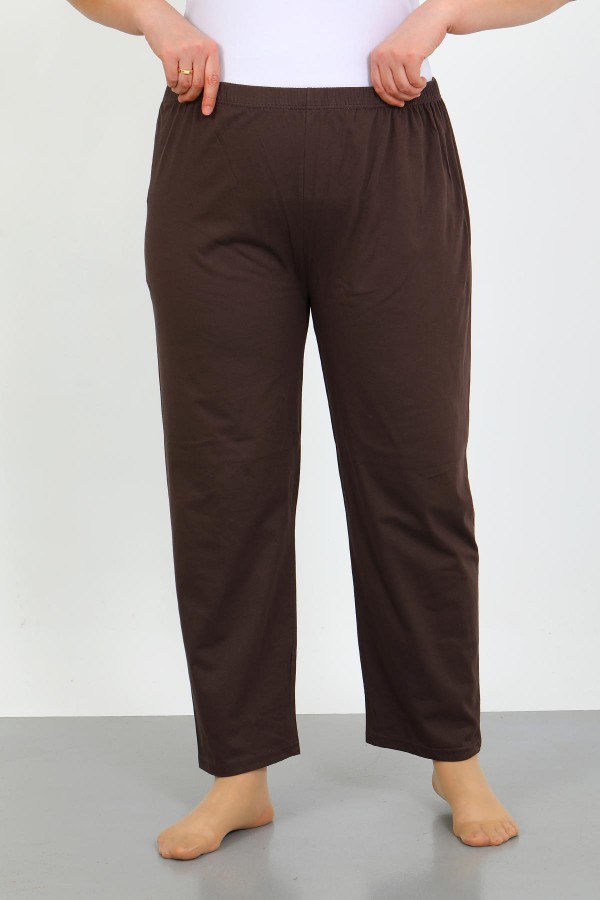 Moda Çizgi Kadın Büyük Beden Kahve Tek Alt Pijama 27555