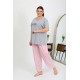 Moda Çizgi Kadın Büyük Beden Kısa Kol Penye Pijama Takımı Gri 202408