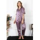 Moda Çizgi Kadın Büyük Beden Mor Saten Pijama Takımı 10303