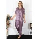 Moda Çizgi Kadın Büyük Beden Mor Saten Pijama Takımı 10303